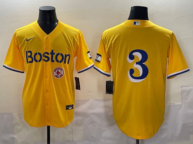 Men 2025 Boston Red Sox #3 No Name Yellow City Edition Nike MLB Jersey style 8->->